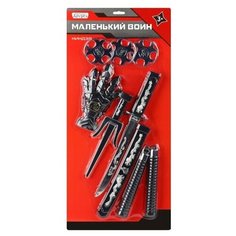 Игрушечное оружие ТМ "КОМПАНИЯ ДРУЗЕЙ", Серия "Маленький воин", Набор "Ниндзя". В наборе: меч, нунчаки, перчатка, сюрикены, метательные ножи.