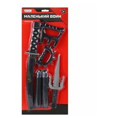Игрушечное оружие ТМ "КОМПАНИЯ ДРУЗЕЙ", Серия "Маленький воин", Набор "Ниндзя". В наборе: меч, метательный нож, нунчаки, шипы, кастет.