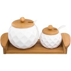 Набор 27х11,5х12 см Elan Gallery Айсберг сахарница и солонка с крышками и ложками на деревянной подставке