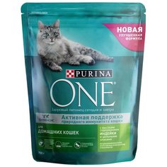 Сухой корм для кошек живущих в помещении Purina ONE с индейкой, с цельными злаками 750 г