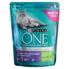 Сухой корм для кошек Purina ONE при чувствительном пищеварении, с индейкой, с рисом 750 г