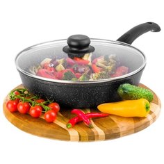 Сковорода глубокая 24 см Elan Gallery Гармония вкуса Черный мрамор Индукция с крышкой D24