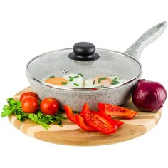 Сковорода глубокая 22 см Elan Gallery Гармония вкуса Серый агат с крышкой D22, несъёмная ручка