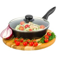 Сковорода глубокая 22 см Elan Gallery Гармония вкуса Черный Оникс с крышкой D22 несъёмная ручка