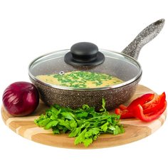 Сковорода глубокая 20 см Elan Gallery Гармония вкуса Коричневый опал с крышкой D20, несъёмная ручка