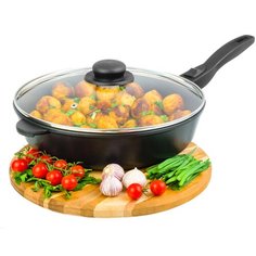 Сковорода глубокая 28 см Elan Gallery Гармония вкуса Черный Оникс с крышкой D28, съёмная ручка