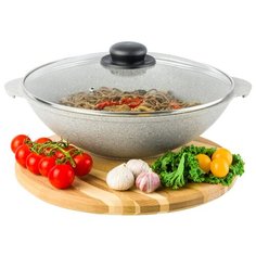 Сковорода ВОК 3 л 28 см Elan Gallery Гармония вкуса Серый агат с крышкой D28