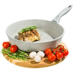 Сковорода - гриль круглая 26 см Elan Gallery Гармония вкуса Серый агат, несъёмная ручка