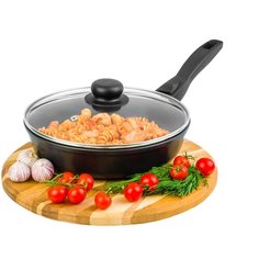 Сковорода глубокая 22 см Elan Gallery Гармония вкуса Черный Оникс с крышкой D22, съёмная ручка