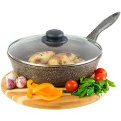 Сковорода глубокая 26 см Elan Gallery Гармония вкуса Коричневый опал с крышкой D26, несъёмная ручка