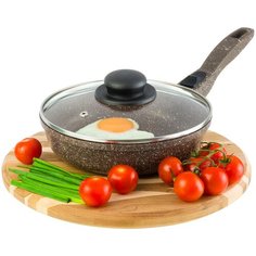 Сковорода глубокая 20 см Elan Gallery Гармония вкуса Коричневый опал с крышкой D20, съёмная ручка