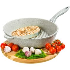 Сковорода - гриль круглая 28 см Elan Gallery Гармония вкуса Серый агат, несъёмная ручка
