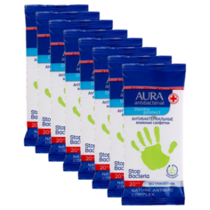AURA Влажные антибактеральные салфетки 20шт (8 уп в наборе)