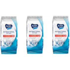 AURA Влажные салфетки с антибактеральным эффектом FAMILY 72шт (3 уп в наборе)