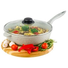Сковорода глубокая 28 см Elan Gallery Гармония вкуса Серый агат с крышкой D28, несъёмная ручка