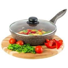 Сковорода глубокая 22 см Elan Gallery Гармония вкуса Коричневый опал с крышкой D22, несъёмная ручка