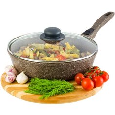 Сковорода глубокая 26 см Elan Gallery Гармония вкуса Коричневый опал с крышкой D26 съёмная ручка