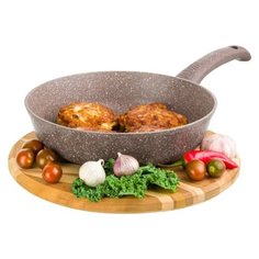Сковорода глубокая 24 см Гармония вкуса Elan Gallery Коричневый мрамор ИНДУКЦИЯ, несъёмная ручка