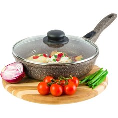 Сковорода глубокая 24 см Elan Gallery Гармония вкуса Коричневый опал с крышкой D24, съёмная ручка