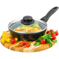 Сковорода глубокая 20 см Elan Gallery Гармония вкуса Черный Оникс с крышкой D20, съёмная ручка
