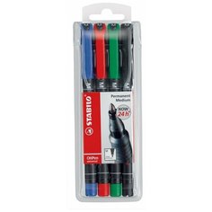 Набор маркерных ручек STABILO OHPen UNIVERSAL 1,0мм, 4 шт/уп, цвет чернил: синий, черный, красный, зеленый, перманентные чернила