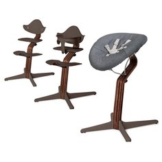 Детский стульчик Evomove Nomi от 0 мес до 12 лет с основанием орех (комплект) кофе; текстиль - серый меланж