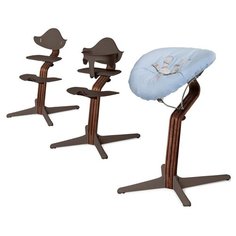 Детский стульчик Evomove Nomi от 0 мес до 12 лет с основанием орех (комплект) кофе; текстиль - лазурь