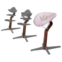 Детский стульчик Evomove Nomi от 0 мес до 12 лет с основанием орех (комплект) серый; текстиль - розовая пудра