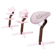 Детский стульчик Evomove Nomi от 0 мес до 12 лет с основанием орех (комплект) розовый; текстиль - розовая пудра