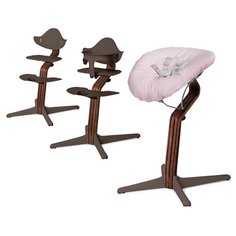 Детский стульчик Evomove Nomi от 0 мес до 12 лет с основанием орех (комплект) кофе; текстиль - розовая пудра