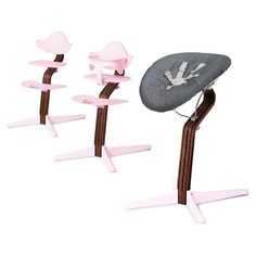 Детский стульчик Evomove Nomi от 0 мес до 12 лет с основанием орех (комплект) розовый; текстиль - серый меланж