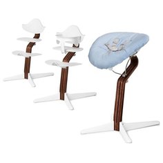 Детский стульчик Evomove Nomi от 0 мес до 12 лет с основанием орех (комплект) белый; текстиль - лазурь
