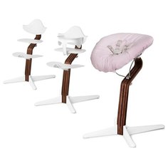 Детский стульчик Evomove Nomi от 0 мес до 12 лет с основанием орех (комплект) белый; текстиль - розовая пудра