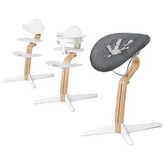 Детский стульчик Evomove Nomi от 0 мес до 12 лет с белым основанием (комплект) белый; текстиль - серый меланж