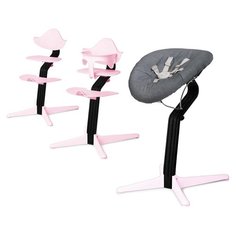 Детский стульчик Evomove Nomi от 0 мес до 12 лет с черным основанием (комплект) розовый; текстиль - серый меланж