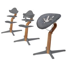 Детский стульчик Evomove Nomi от 0 мес до 12 лет с основанием дуб (комплект) серый; текстиль - серый меланж