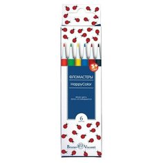 Фломастеры "HAPPYCOLOR" 6 цветов 2 вида, дизайн в ассортименте Bruno Visconti