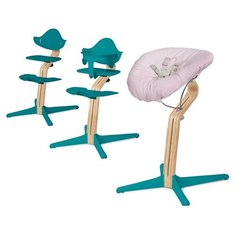 Детский стульчик Evomove Nomi от 0 мес до 12 лет с белым основанием (комплект) океан; текстиль - розовая пудра