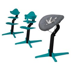 Детский стульчик Evomove Nomi от 0 мес до 12 лет с черным основанием (комплект) океан; текстиль - серый меланж