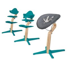 Детский стульчик Evomove Nomi от 0 мес до 12 лет с белым основанием (комплект) океан; текстиль - серый меланж