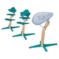 Детский стульчик Evomove Nomi от 0 мес до 12 лет с белым основанием (комплект) океан; текстиль - лазурь