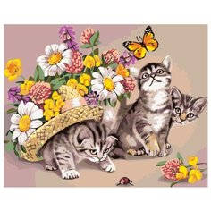 Три котенка на прогулке Раскраска картина по номерам на холсте KTMK-393605 40х50