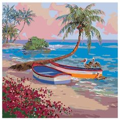 Шлюпки у острова Раскраска по номерам на холсте Живопись по номерам RA116 40х40