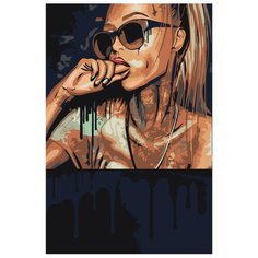 Девушка в коричневых очках Раскраска картина по номерам на холсте RO184 40х60