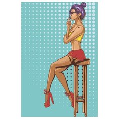 Девушка с сигаретой на барном стуле Раскраска картина по номерам на холсте Z-AB511 40х60