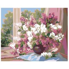 Сирень на окне Раскраска картина по номерам на холсте F11 40х50