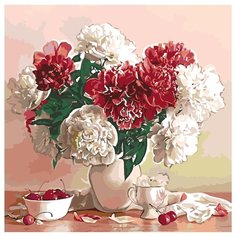 Пионы и вишня Раскраска по номерам на холсте Живопись по номерам F59 40х40