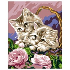 Котята в корзинке Раскраска картина по номерам на холсте KRYM-AN03 40х50