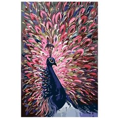 Павлин с розовым хвостом Раскраска картина по номерам на холсте A429 40х60