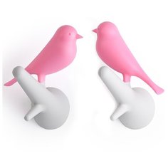 Вешалки настенные Sparrow 2 шт. белые-розовые Qualy